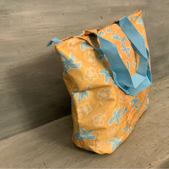 California Innovation Yellow Blue Palm Tree Hibiscus Flower Thermal Tote Bag LN - Picture 3 of 9